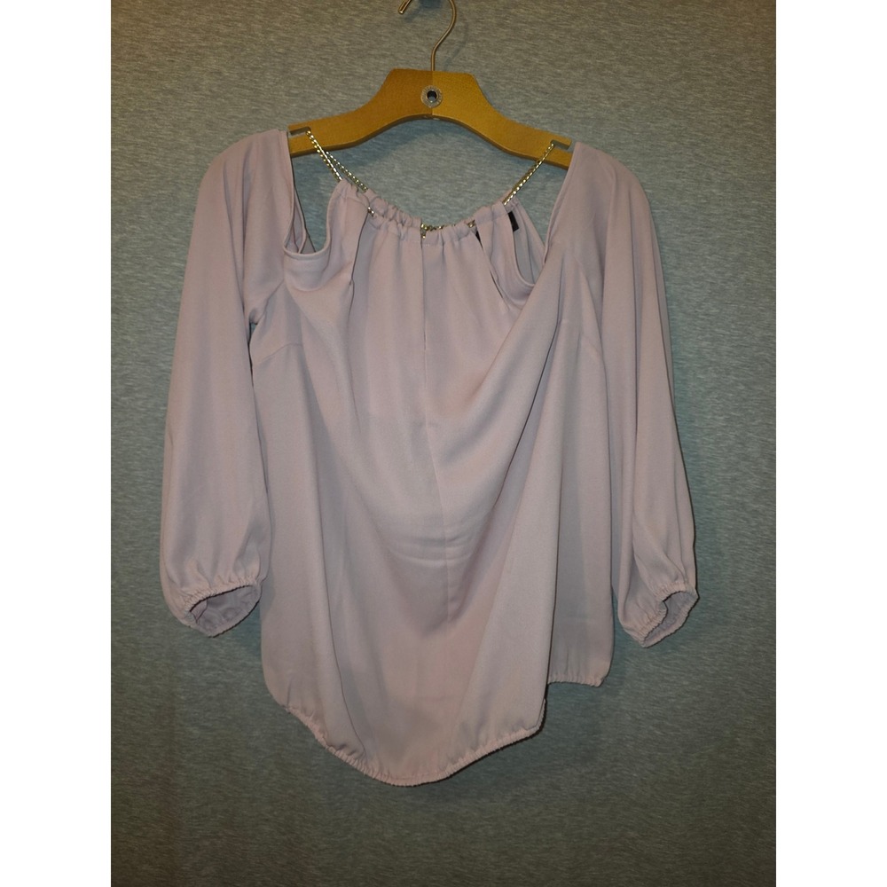 Bold Elements Pink Cold Shoulder Blouse Gold Chain Halter Long Sleeve Top.Size M